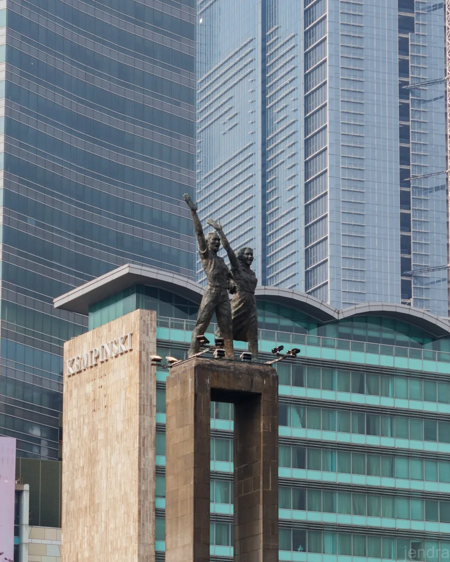 Monumen Selamat Datang (Welcome Monument) at Bundaran HI, Central Jakarta — landmark at the heart of Indonesia's enterprise communications and business district